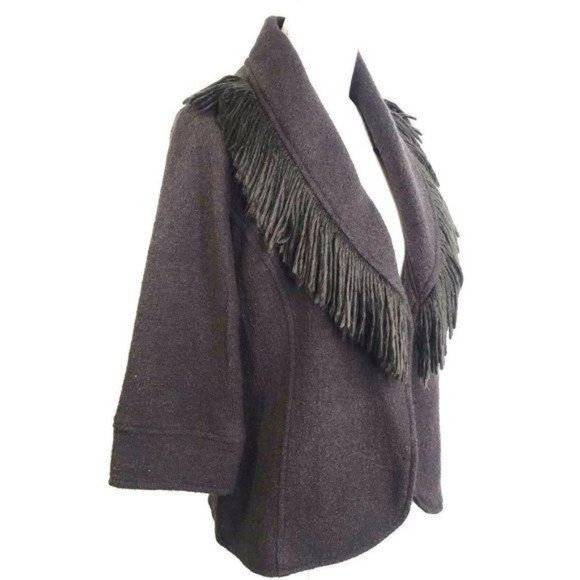 Cynthia Rowley Wool Fringe Open Front Jacket - Picture 4 of 8